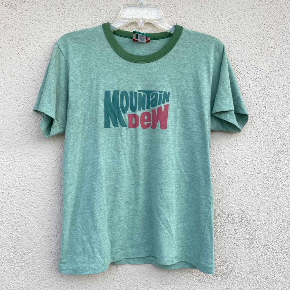MOUNTAIN DEW print vintage tee shirt ringer green top Women’s graphic image M - Picture 4 of 6